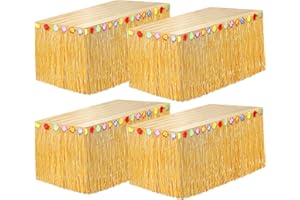 LXUBDXY 4 PCS Hawaii Tischrock, Hawaii Party Deko, Gras Tischrock mit Mehrfarbe Blumen, Hawaii Tischdekoration für Sommer Garden Beach Pool Party, Tropische Hawaii Party, Geburtstag Party, Party im Freien