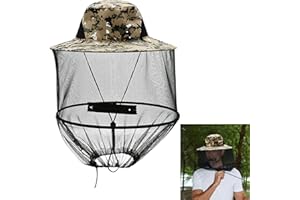 dellyy Imkerhut mit Schleier, Moskito Kopfnetz Hut, Grau Getarnter Moskitonetz Kopf mit Hut, Imkerhut für Imkerei, Angeln, Camping, Bergsteigen und Reisen, Schützt vor Bienen- und Mückenstichen