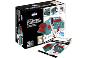 Zieler Complete Lino Cutting & Printing Set (30-Pieces) Ideal for Projects Such as Greeting Cards, Stamps & Much More. Includes Starter Booklet!
