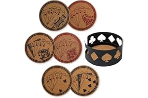 Mango Steam Lot de 6 Dessous de Verre décoratifs en Forme de Carte de Poker pour Boissons et Tasses avec Support en métal, Noir