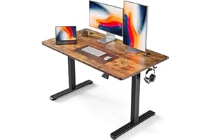 FEZIBO Height Adjustable Electric Standing Desk, 120 * 60 cm Stand up Table, Sit Stand Home Office Desk with Splice Board, Black Frame/Rustic Brown Desktop