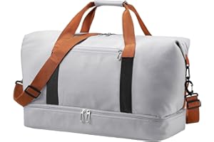 YOETEY Borsone da Viaggio Espandibile Weekend Bag, 33L Grande Impermeabile Borsa Per Bagagli a Mano da Sportiva con Vassoio per Scarpe, 46×27×24cm, Grigio