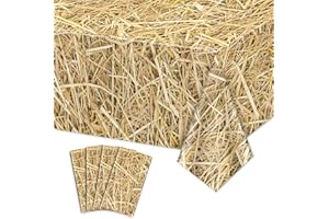 PTECDROTS 4 Pcs Straw Tablecloth Rectangular Straw Table Cover Waterproof Farm Table Cloth Hay Stacks for Farm Party Decorations Cowboy Western Theme Party Supplies, 130x220cm