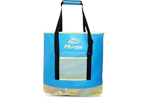 FE Active - Bolso de Playa Tote Anti-arena 50 Litros con Cremallera y Amplia Capacidad para Toallas, Juguetes y Accesorios de Picnic, Acampada, Viaje, Natación, Mercado, Bolsa | Diseñado en California