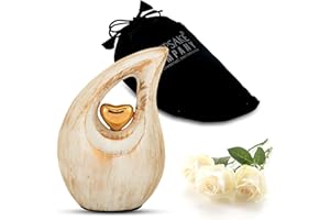 KEEPSAKE COMPANY White Teardrop Small Urns for Human Ashes/Mini Urn with Sky Blue Heart/Cremation Keepsakes for Ashes/Ash Holders (White - Gold, Extra Small - EXS (3 Cu in))