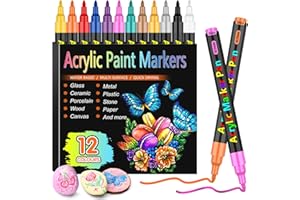 Laconile Acrylic Paint Pens for rock Painting,12 Fine Tip Paint Markers for Wood Glass Stone Wood Ceramic,Acrylic Marker Pens for For Christmas Easter Egg