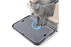 Bartuke Large Cat Litter Box Ramp Mat, 42x30CM Cat Step Stairs, Litter Catcher with Filter Function Double Layer, Ideal for Kitten & Older Cats (Dark Grey)