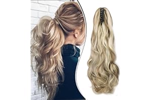 Dcbaboo Pferdeschwanz Haarteil Zopf Extension mit Klammer Wellige Lang Ponytail Extensions Haarverlängerung Clip Synthetik Gewellte Pferdeschwanz Haarextension Zopf, 45cm Aschblond & Bleichblond