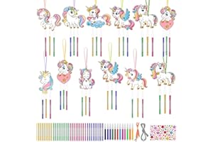 WuGU Campanelli a Vento Unicorno, 12 Pezzi Scacciapensieri per Bambini in Legno Kit, Fai Da Te Lavoretti Creativi Giocattoli, Regalo di Compleanno per Ragazze Ragazzi, per Decorazione da Appendere