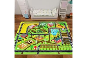 AKUNRUG Kids Rug Car Rug for Toy Cars, Farm Life Road Traffic for Playroom Kid Road Playmat Village Map Play Mat Non-Slip Washable Carpet for Toddler (Farm Life, S-150×100 CM)