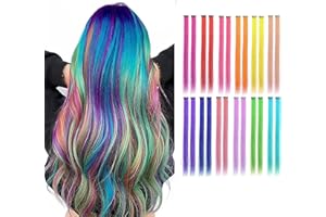 MLETULIPS Extensiones de Colores para Niñas 24PCS 22 pulgadas Rainbow Hair Clips Multicoloured Party Highlights Extensiones Sintéticas para Niños (22 pulgadas, 12 colores)