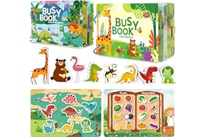 Guopai Libro Montessori Interactivo Bebé 1-2 Años – Busy Book & Quiet Book, Juguete Educativo de Papel con Animales, Vehículos, Comida, Puzles y Actividades Sensoriales de Viaje