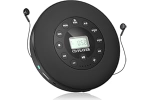 WUEAOA Lecteur de CD Portable, Lecteur de CD avec Haut-parleurs, avec Bluetooth, avec Haut-parleurs stéréo et écran LCD pour Voiture/Voyage (Sortie auxiliaire), Cadeaux de Noël (Black-2)