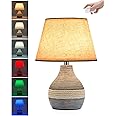 Cordless Ceramic Table Lamp with Timer, Dimmer, Linen Shade, Remote Control, Small Battery Table Lamp Rechargeable, Mid Century Modern Bedside Lamp, Bedroom Living Room Side End Table (Bulb Included)
