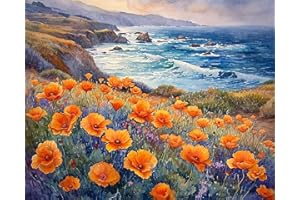 TISHIRON Malowanie według liczb, dzieci i dorosłych, pola zbożowe na wybrzeżu, obraz olejny "zrób to sam", bez fałd, na płótnie, szczotki do drewna i wysokiej jakości farba akrylowa, prezent 40 x 50