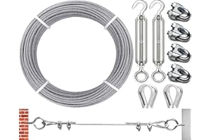 GZFTMKOBNS de cuerda de alambre, Kit de Luces para Exteriores, Kit de Suspensión de Cuerda,3mm de acero galvanizado Cable de Acero