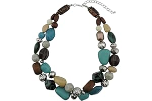 Bocar Collana a 2 strati con perline grosse alla moda, idea regalo per donne, Legno Vetro Resina Acrilico, Nessuna pietra preziosa (NK-10384)
