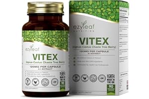 EZYLEAF NUTRITION Ezyleaf Vitex Agnus Castus (Chasteberry) 120mg per Serving | 4:1 Extract Concentrate | 90 Vegan Capsules | Chaste Berry Supplement to Support Womens Health | Non GMO, Gluten, Allergen & Dairy Free