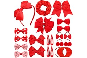 Yueshop 50pcs Red School Hair Accessories Kit: Bow, Ponytail Holder, Elastics, Headband, Barrettes for Girls Christmas Birthday Gift