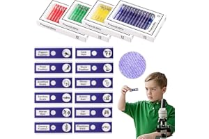 REAQUE 48 Stück Objektträger für Kinder Mikroskope, Kunststoff-Objektträger für Kindermikroskope mit 4 biologischen Präparaten - Gemüse/Pflanzen/Tiere/Blumen, Für den biologischen Unterricht