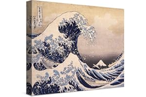 PICANOVA – Katsushika Hokusai – The Great Wave 40x30cm – Cuadro Sobre Lienzo – Impresión En Lienzo Montado Sobre Marco De Madera (2cm) – Disponible En Varios Tamaños – Colección Arte Clásico