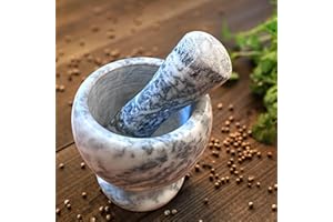 LEDSone Small Mortar and Pestle Set Mini Marble Pestle Mortar Pestle and Mortar Set Premium Solid Marble Stone Herb and Spice Grinder Garlic Crusher- Grey Pestle Set Grinder Set 13cm(4.3'')