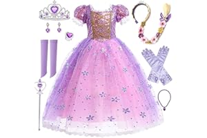 HAMANASU Vestito Rapunzel Bambina Costume Carnevale Principessa Bambina Costume da Principessa Rapunzel con Accessori Compleanno Partito Abiti Natale Halloween Carnevale Cosplay Abito,3-12Anni