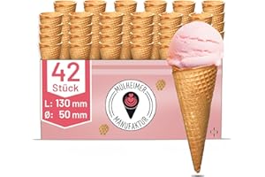 ‎MÜLHEIMER MANUFAKTUR MyNaschbar Cute Ice Cream Cones Pack of 42, 130 mm Long, Diameter 50 mm, Vegan - Edible Ice Cream Cones Perfect for 1-2 Scoops of Ice Cream or Soft Ice Cream - Ice Cream Cones in Ice Cream Parlor