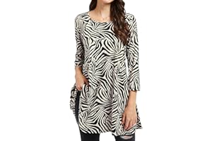 Enmain Tunique Femme Longue Grande Taille à Manches 3/4 Chic et Élégante Chemisier Haut Ample à Motifs Couleur Unie Col Rond T-Shirts Blouses