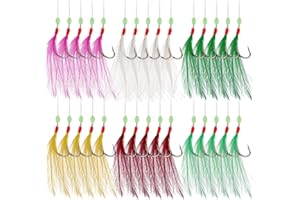 Rodeel 6 Packs/30 Hooks Mackerel Feathers Sea Boat Beach Pier Lure Fishing Rigs, 5 Hook Positions/Feather Rig，6 Colors Selection Pack