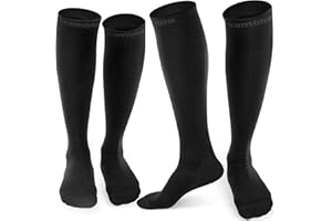CAMBIVO Bas de Contention Femme et Femmes 2 Paires, 20-30mmHg Chaussettes de Contention, Chaussettes de Compression Antidérapantes pour Voyage Avion, Sport, Running