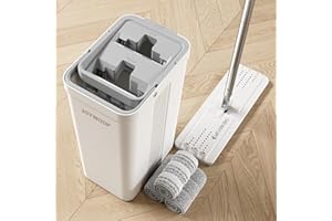 JOYMOOP – Serpillère Plate et Seau avec essoreur, avec 3 lingettes en Microfibre, Utilisation Humide et sèche, pour parquet, stratifié, carrelage