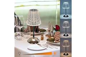 Amingulry Cordless Table Lamp, Rechargeable Battery Operated Lamp, 3 Color Modes & Stepless Dimmable LED Touch Lamp, Portable Crystal Silver Chrome Metal Beside Lamps for Bedroom Restaurant Outdoor