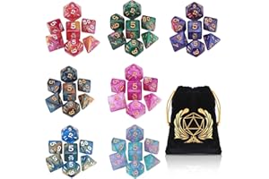 Coyeekn Polyedrische Würfel, 7 x 7 Sets (49 PCS) Polyeder Glitzer würfel für Dungeons & Dragons RPG MTG DND Tischspiel Würfel D4 D8 D10 D12 D20