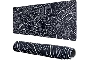 TXWWUS Gamingowa podkładka pod mysz, topograficzna, długa, duża, 80 x 30 cm, podkładka na biurko, z antypoślizgową podstawą, obszyta krawędź, podkładka pod klawiaturę, do biura, czarna