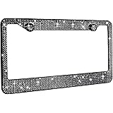 1 Pack Handcrafted Black Bling Crystal Premium Stainless Steel License Plate Frame