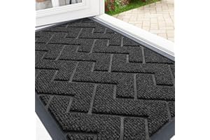 smiry Door Mat, Non Slip Heavy Duty Doormat, Dirt Trapper Washable Door Matts Indoor Outdoor, Easy Clean Rubber Backed Floor Mat for Entrance, Patio and Garden, 43 x 76 cm, Black