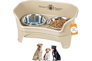 Neater Feeder Express Elevated Dog Bowls by Neater Pet Brands – Dog Bowls with Stand - Stainless Steel Food and Water Bowls – Raised Dog Bowl Set for Medium to Large Dogs, Almond