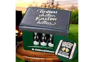 ‎CULT AT HOME CULT at home Bierkasten Aufsatz Grillen Chillen – Gartenhocker Bierkastensitz inkl Bierdeckel Memospiel - Sitzauflage für Bierkiste Getränkekiste - Hocker für Balkon Camping 44x34 cm Geschenk Vatertag