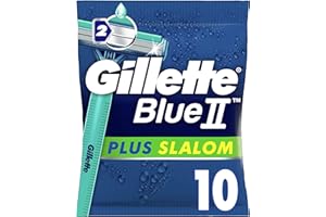 Gillette Blue II Plus Slalom Rasoirs Jetables Homme, Pack de 10 Rasoirs [OFFICIEL]