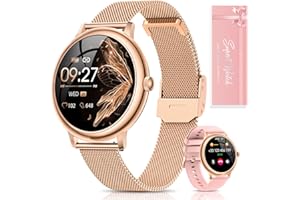 RUXINGX Reloj Inteligente Mujer, Redondo Elegante 1.19" AMOLED Pantalla Táctil, Smartwatch con Llamadas, Función Femenina, 120+ Deportes Pulsómetro SpO2 Sueño Podómetro Android iOS Regalo Navidad Oro