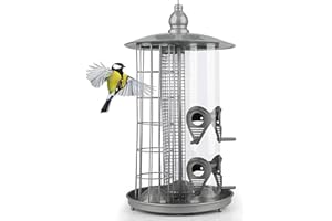 Wildlife Friend I Mangeoire Oiseaux 3-en-1 De Luxe en Métal Argenté - Nichoirs pour Oiseaux avec Mangeoire De Boules De Mésange, Graines Et Arachides I Mangeoire pour Oiseaux Sauvages.