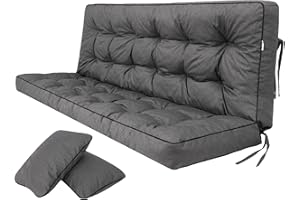 Bjird Coussins pour Bancs de Jardin - Coussins Assise & Dossier Souples - Chaise Longue, Banc de Jardin, Balancelle, Sol - Imperméables, Motif Matelassé, Sangles d'attache - 100 cm Graphite