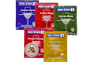 Red Star Sampler Weinhefe (5er Pack) - Ideal für die Herstellung von Wein, Apfelwein, Met und Kombucha zu Hause - 5 g Sachets - Saccharomyces cerevisiae - Verkauft von CAPYBARA Distributors Inc.