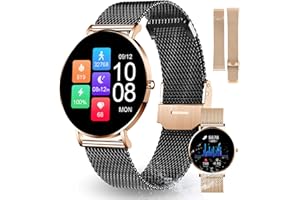 XCOAST SIONA 2: Elegante Damen Smartwatch, Ultra-flach, wasserdicht (IP68), Herzfrequenz, 21 Sportarten, 7 Tage Akku. Gratis Roségold-Mesh Ersatzarmband.