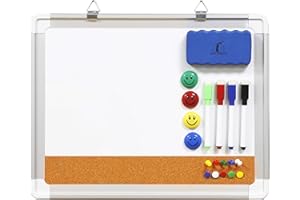 NAVY PENGUIN White Board Bulletin Board Set - Whiteboard/Cork Board 15 x 12" with 1 Magnetic Eraser, 4 Dry Wipe Pens, 4 Magnets and 10 Push Pins - Small Wall Dry Erase Notice Board for Home and Office