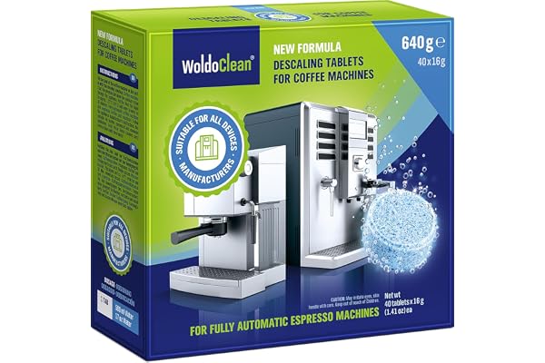 WoldoClean Avkalkningstabletter för Kaffemaskin - Avkalkning 40 x 16 g | Kompatibel med DeLonghi, Jura, Sage, Siemens, Melitta och Wilfa, avkalkningsmedel espressomaskin, kapselmaskin, vattenkokare