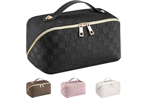 EECH Kosmetiktasche Reise Damen,Make Up Tasche mit Groß Kapazität,PU Leder Portable Schminktasche Kulturtasche Organizer,Beauty Case für Reisezubehör Travel Essentials Women(Kariert-Schwarz)