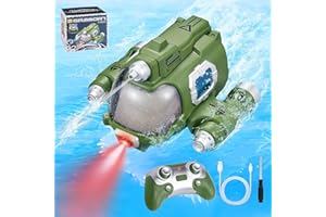 Weslery Jouets de Bateau RC pour garçons et Filles, Bateau à Moteur télécommandé Rechargeable 2,4 GHz avec pulvérisation d'eau/lumière à Double hélices, Jouets de Piscine sous-Marine (Orange)