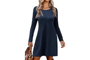Zeagoo Vestido de Punto Mujer Vestido Elegante de Suéter de Punto Manga Larga Cuello Redondo Midi Casual Túnica Vestidos de Otoño Invierno